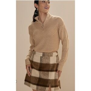 Francesca's Kaitlin Plaid Mini‎ Skirt Brown Beige size Small Fall Warm